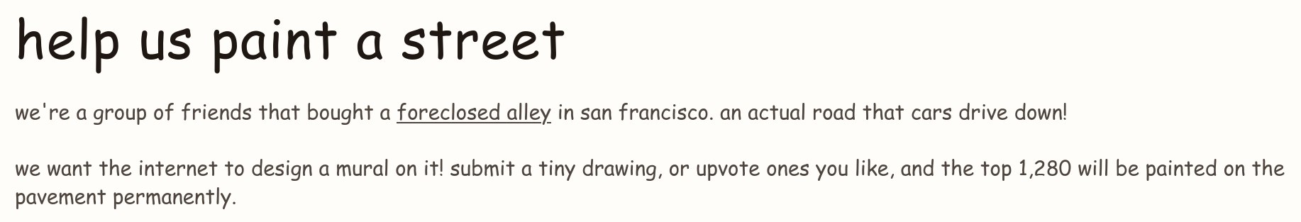 Screenshot of paintastreet.com describing the collaborative mural project